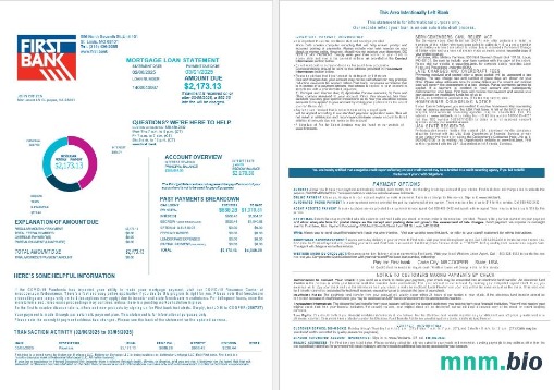 USA Bay First Bank wyciąg z kredytu hipotecznego w formatach Word i PDF, 4 strony 1-2